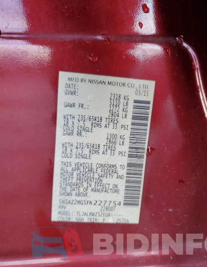 5N1AZ2MG5FN227754 Photo# 14