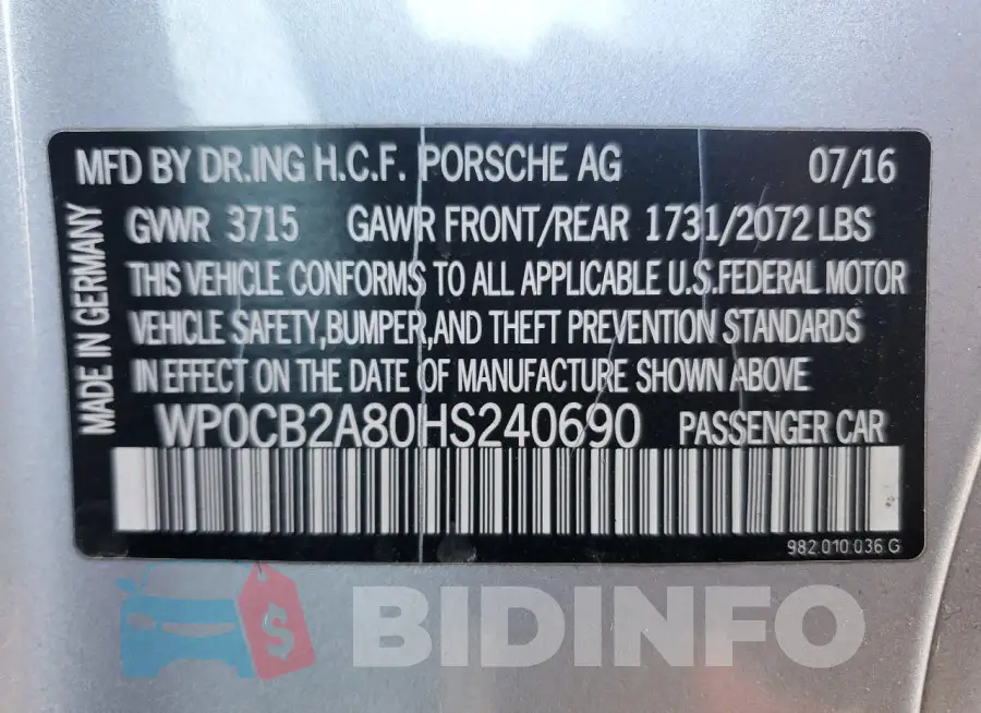 WP0CB2A80HS240690 Photo# 12