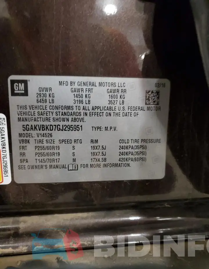 5GAKVBKD7GJ295951 Photo# 14