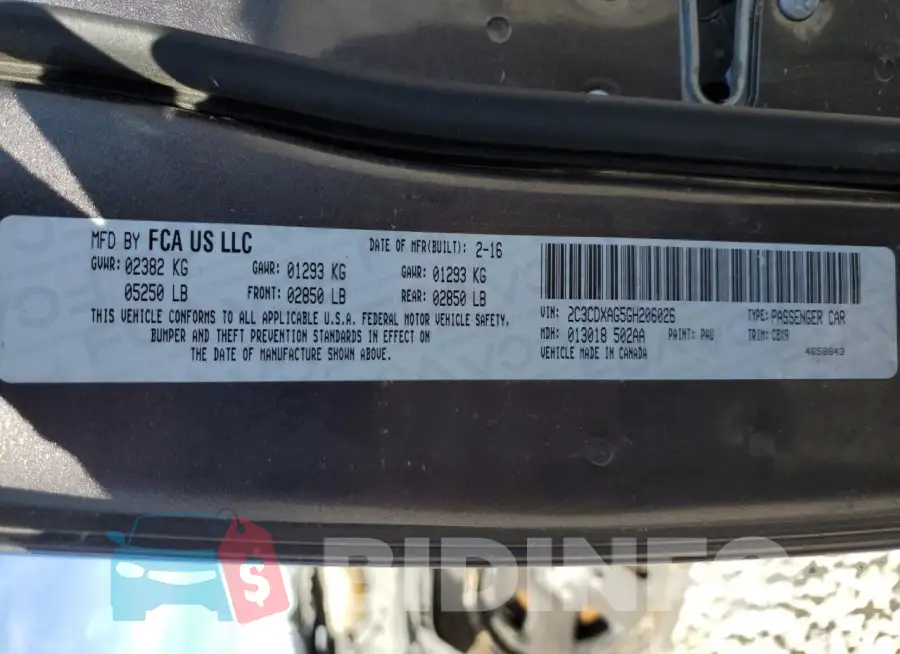 2C3CDXAG5GH206026 Photo# 12