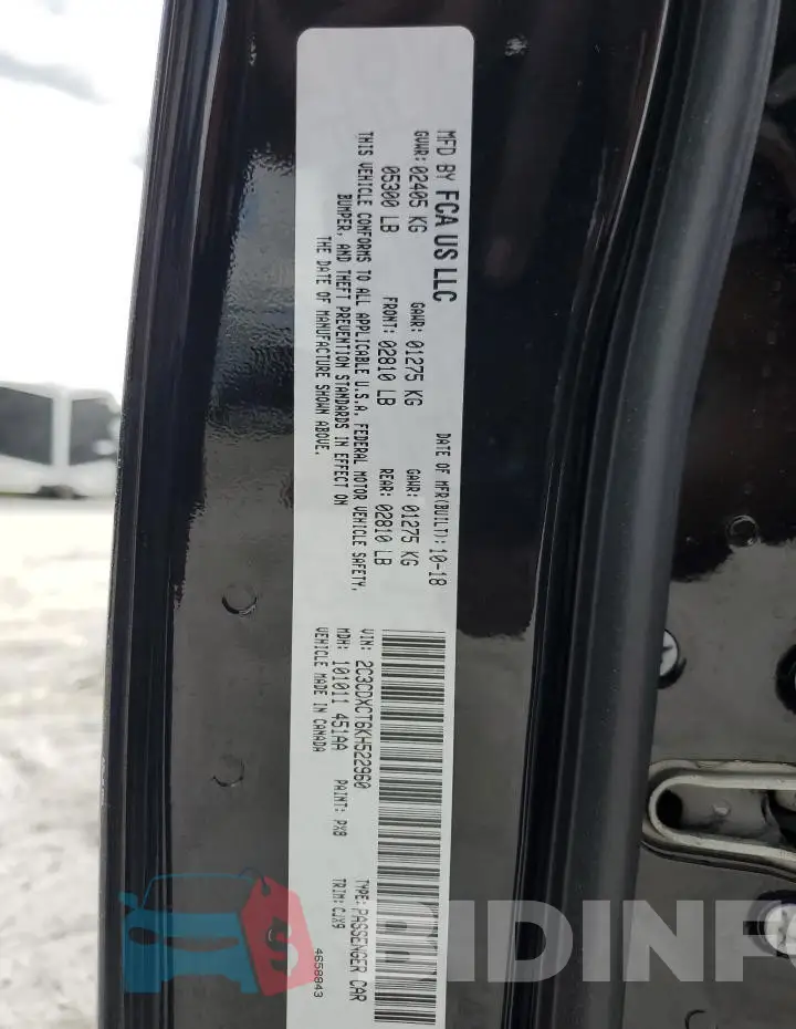 2C3CDXCT6KH522960 Photo# 12