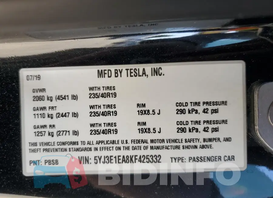 5YJ3E1EA8KF425332 Photo# 13