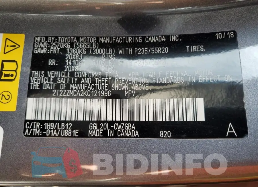 2T2ZZMCA2KC121996 Photo# 12