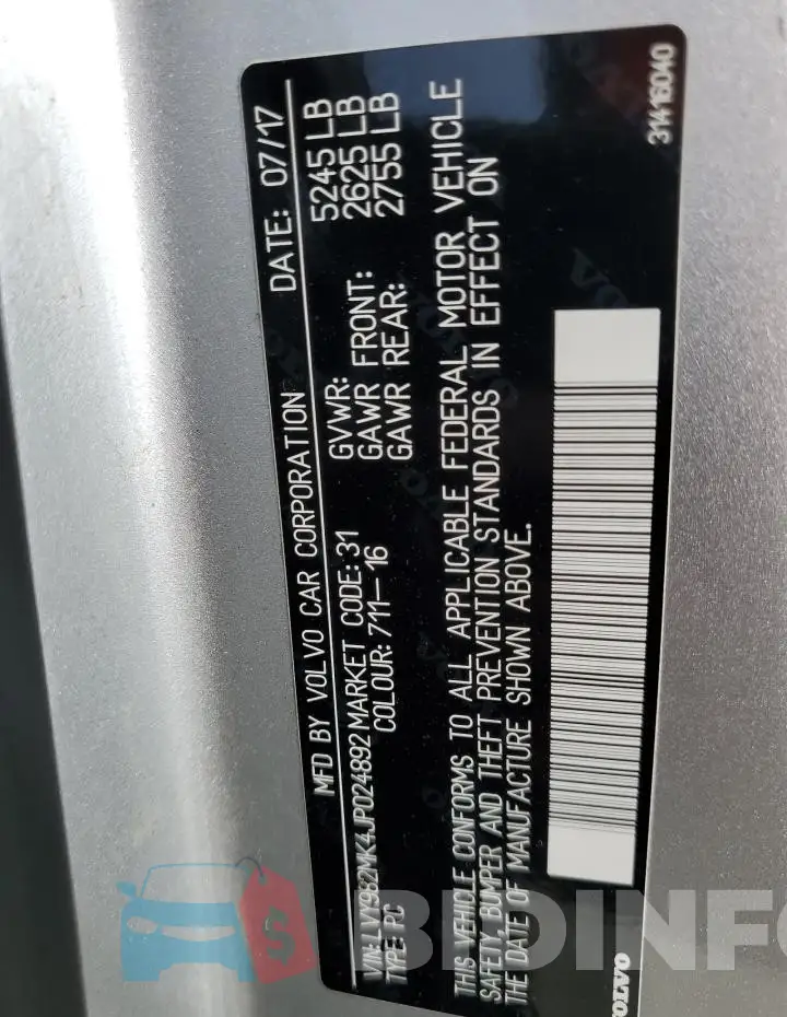 LVY982MK4JP024892 Photo# 12