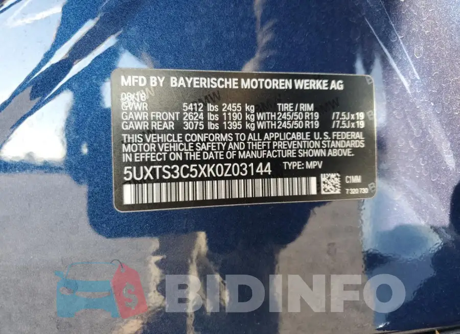 5UXTS3C5XK0Z03144 Photo# 12