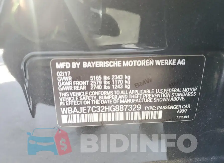 WBAJE7C32HG887329 Photo# 12