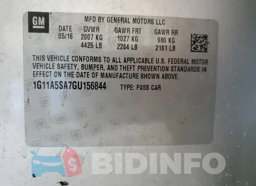 1G11A5SA7GU156844 Photo# 12
