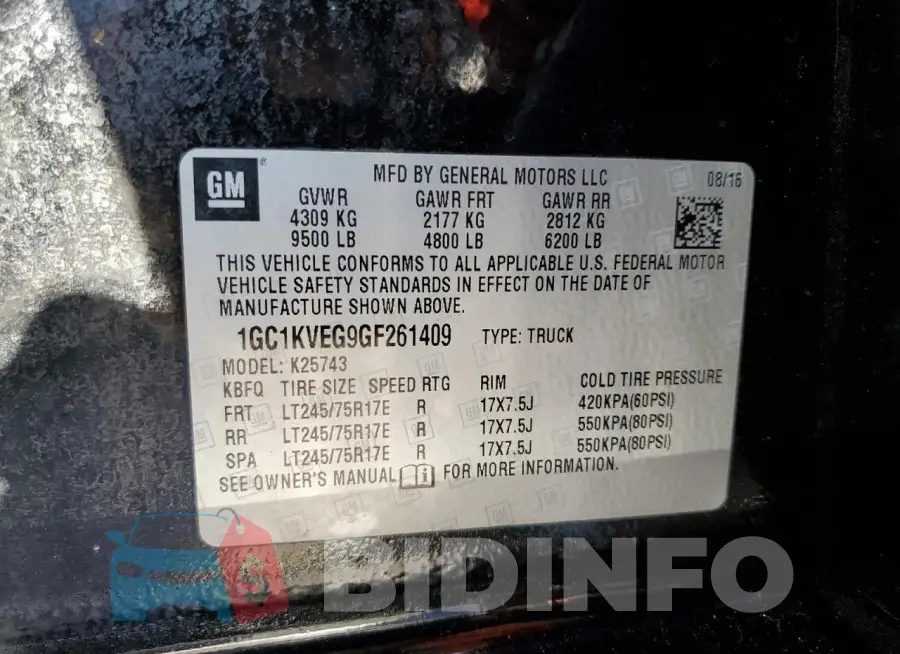 1GC1KVEG9GF261409 Photo# 12