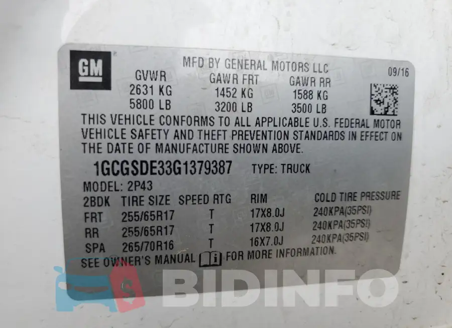 1GCGSDE33G1379387 Photo# 12