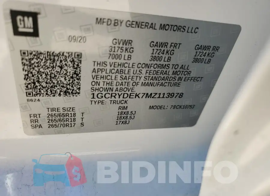 1GCRYDEK7MZ113978 Photo# 12