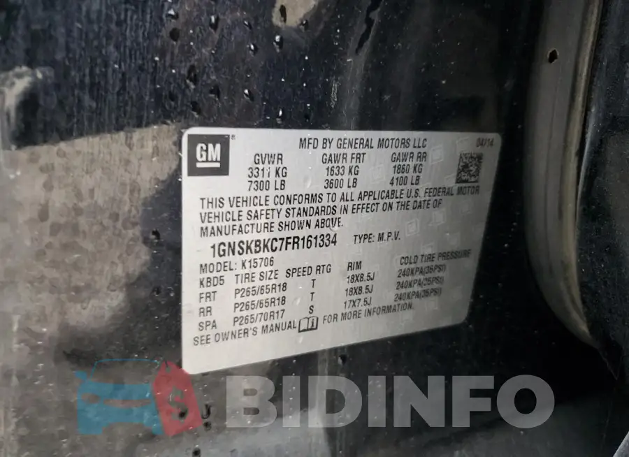 1GNSKBKC7FR161334 Photo# 13