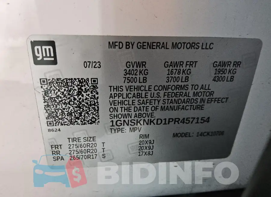 1GNSKNKD1PR457154 Photo# 14