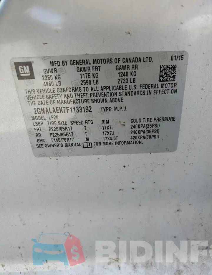 2GNALAEK7F1133192 Photo# 13