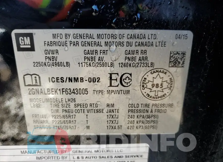 2GNALBEK1F6343005 Photo# 14