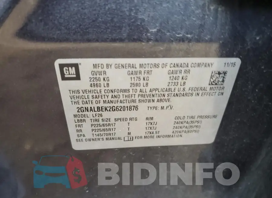 2GNALBEK2G6201876 Photo# 13