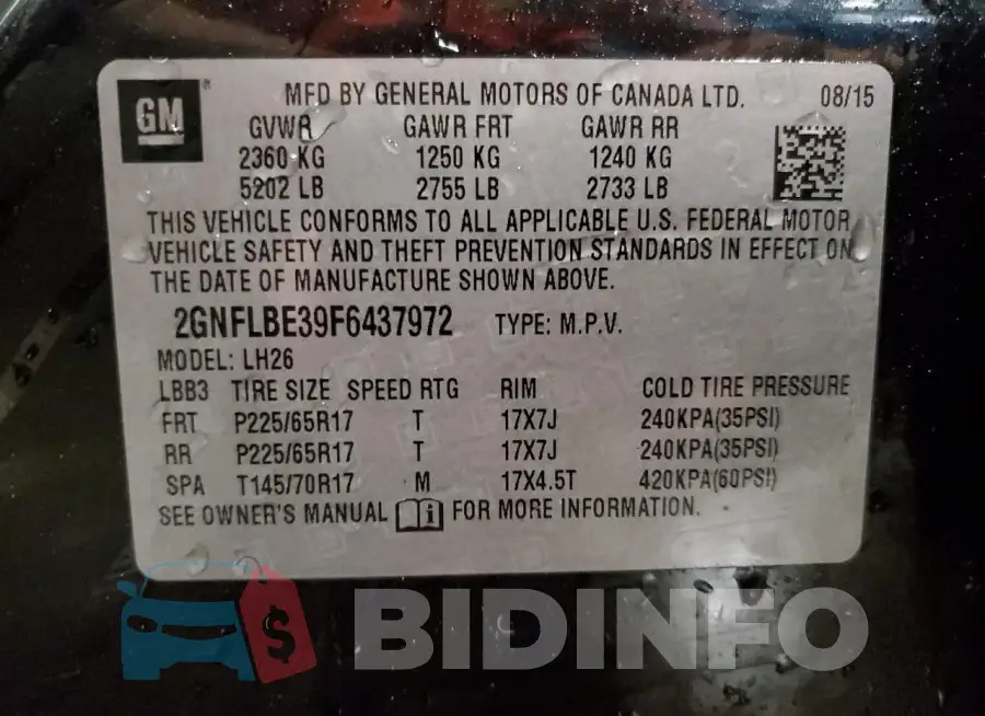 2GNFLBE39F6437972 Photo# 14