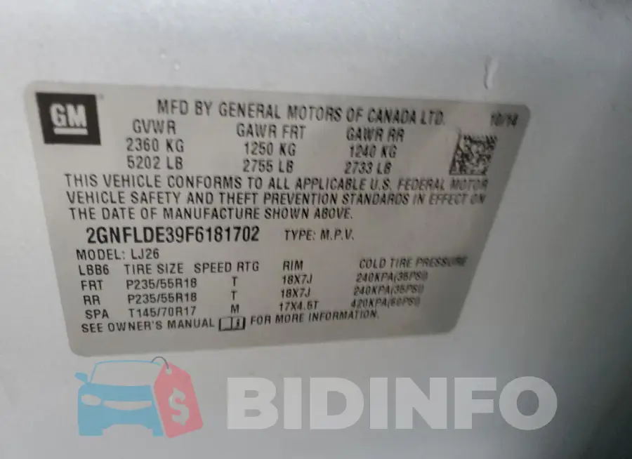 2GNFLDE39F6181702 Photo# 13