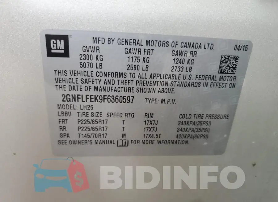 2GNFLFEK9F6360597 Photo# 13