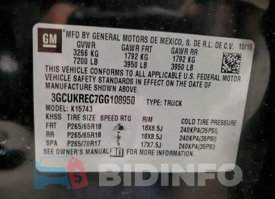 3GCUKREC7GG108950 Photo# 12