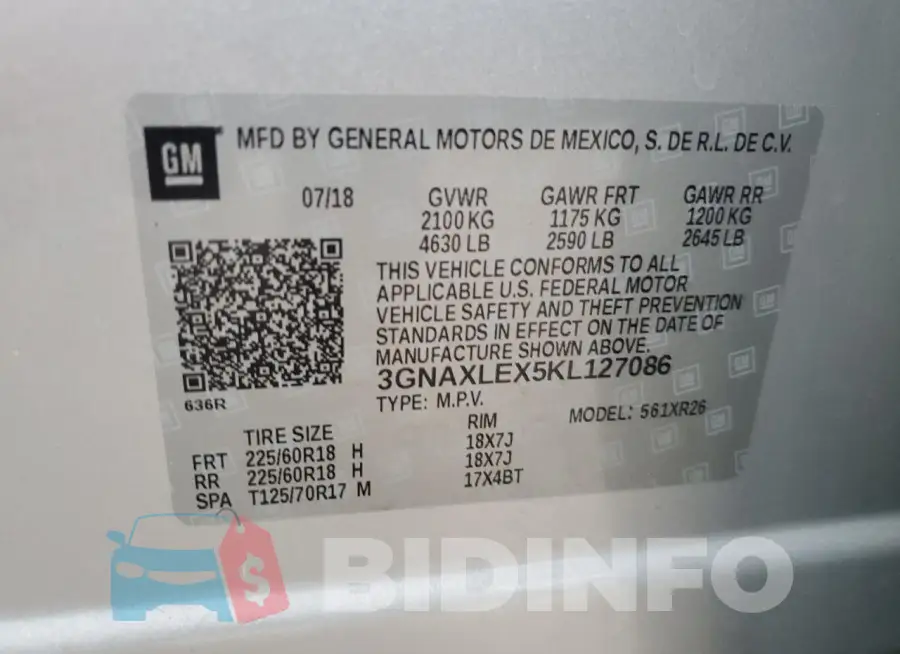 3GNAXLEX5KL127086 Photo# 13