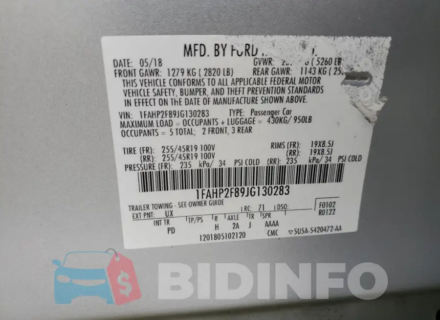 1FAHP2F89JG130283 Photo# 12