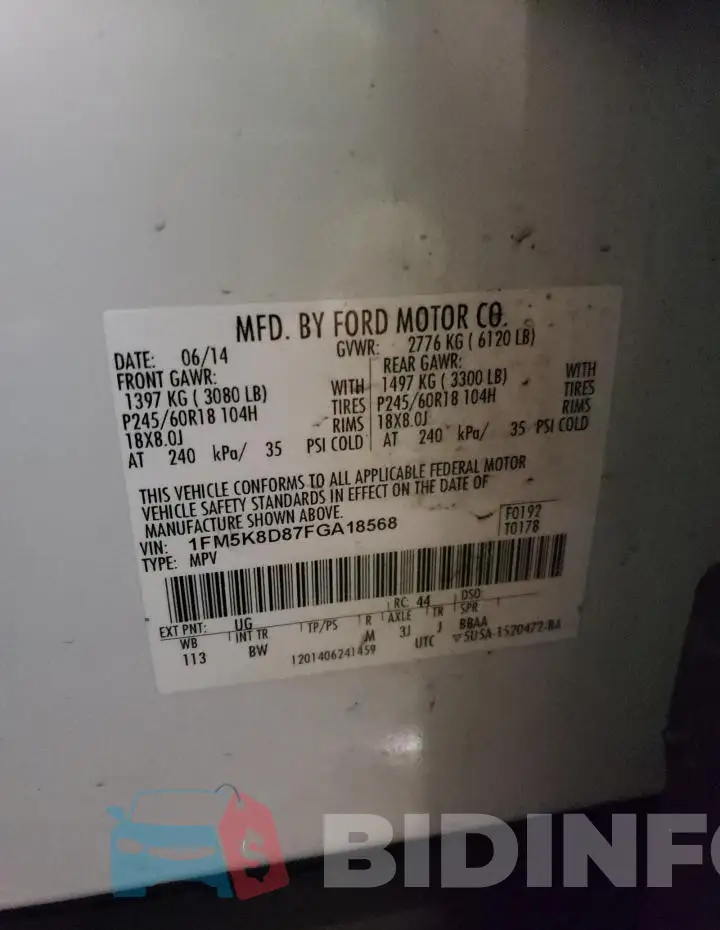 1FM5K8D87FGA18568 Photo# 13