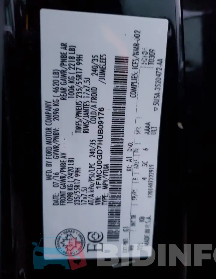 1FMCU0GD7HUB09176 Photo# 13