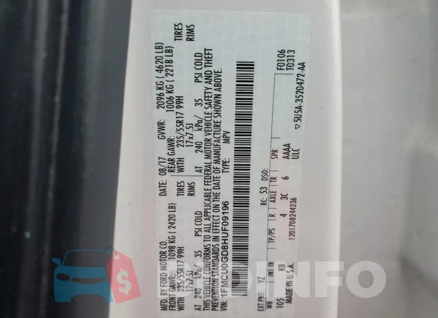 1FMCU0GD8HUF09196 Photo# 13