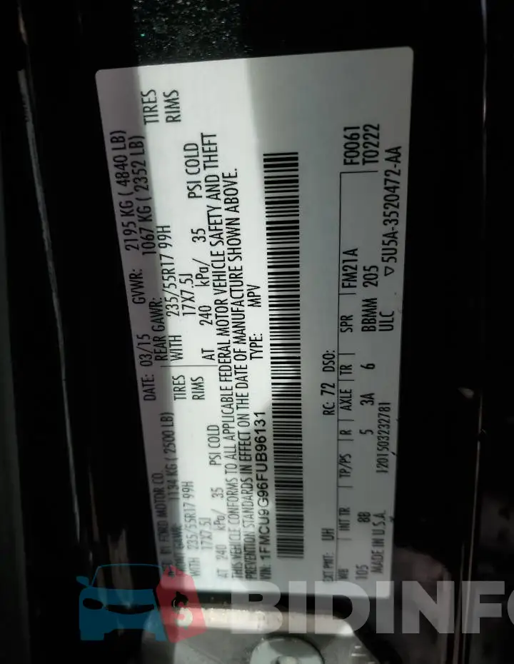 1FMCU9G96FUB96131 Photo# 13