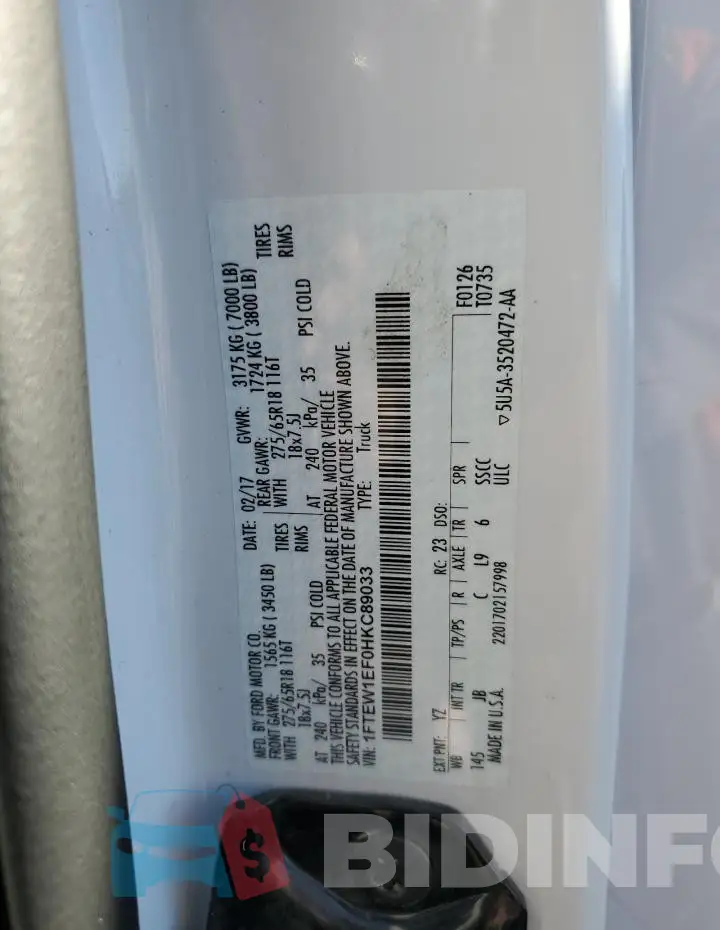 1FTEW1EF0HKC89033 Photo# 12