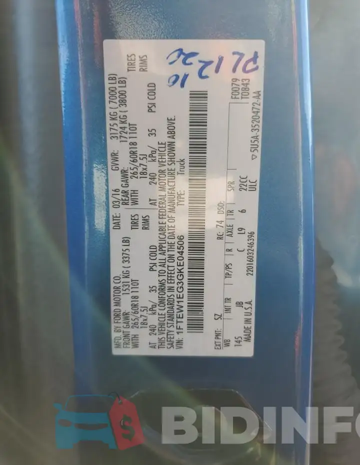 1FTEW1EG3GKE04506 Photo# 13