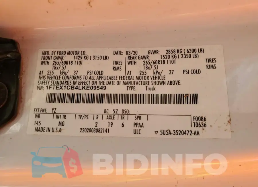 1FTEX1CB4LKE09549 Photo# 12