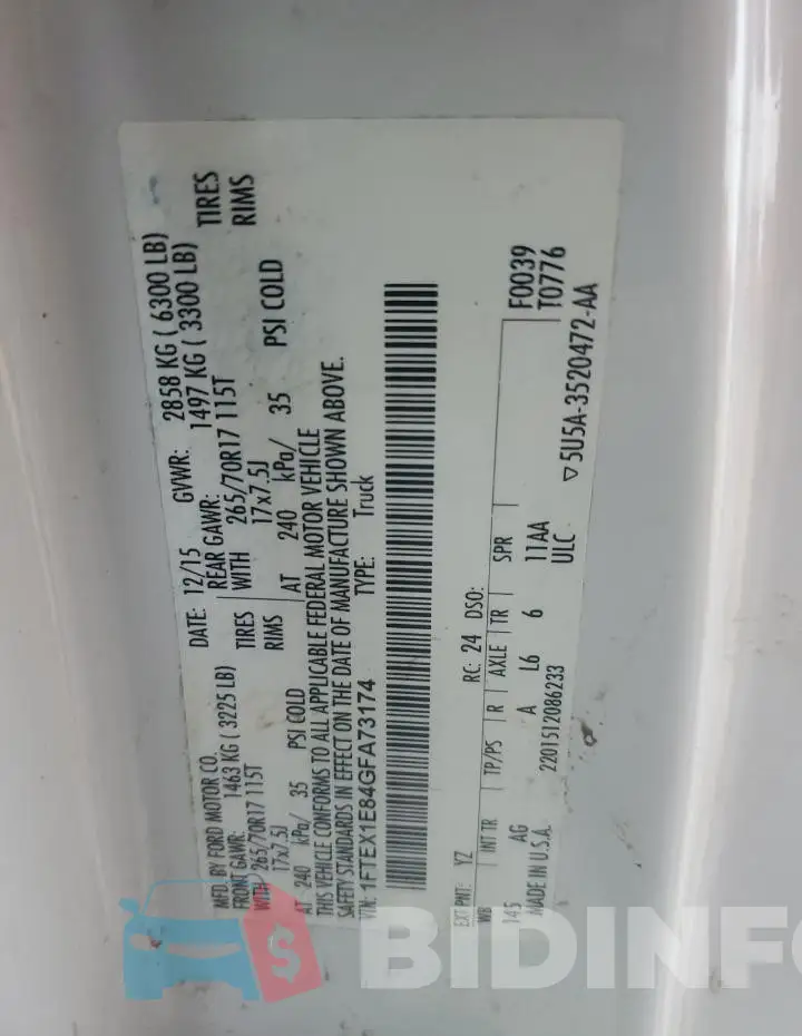 1FTEX1E84GFA73174 Photo# 12