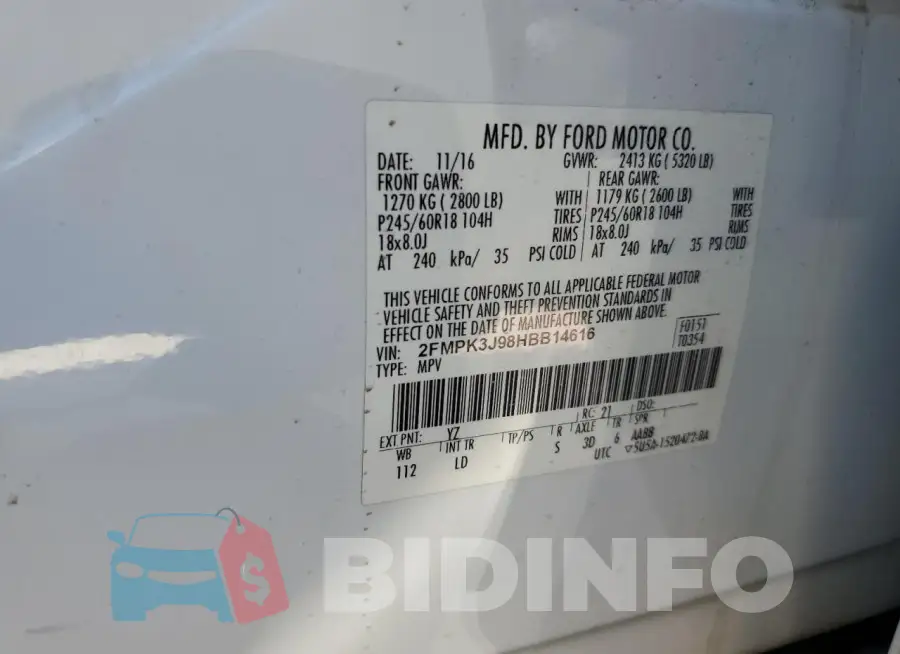 2FMPK3J98HBB14616 Photo# 14