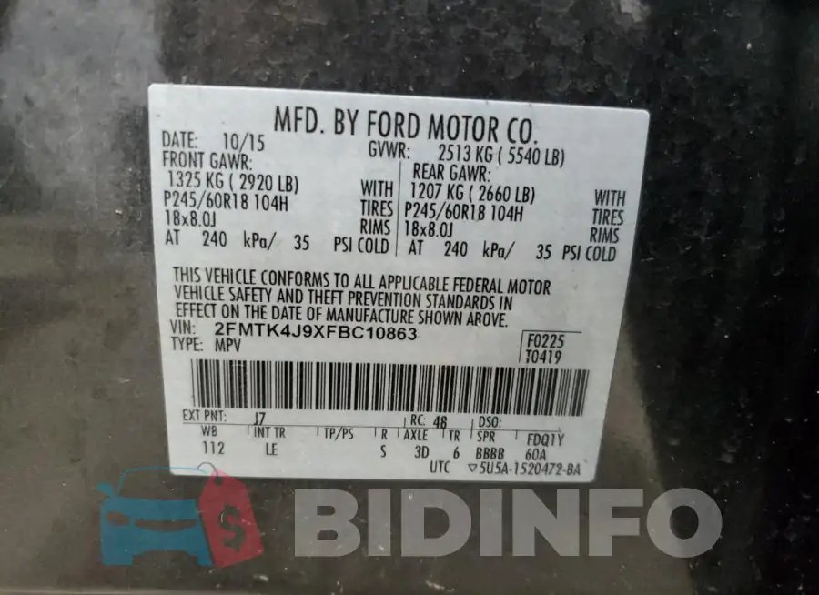 2FMTK4J9XFBC10863 Photo# 13