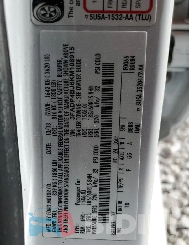 3FADP4BJ6KM108915 Photo# 13