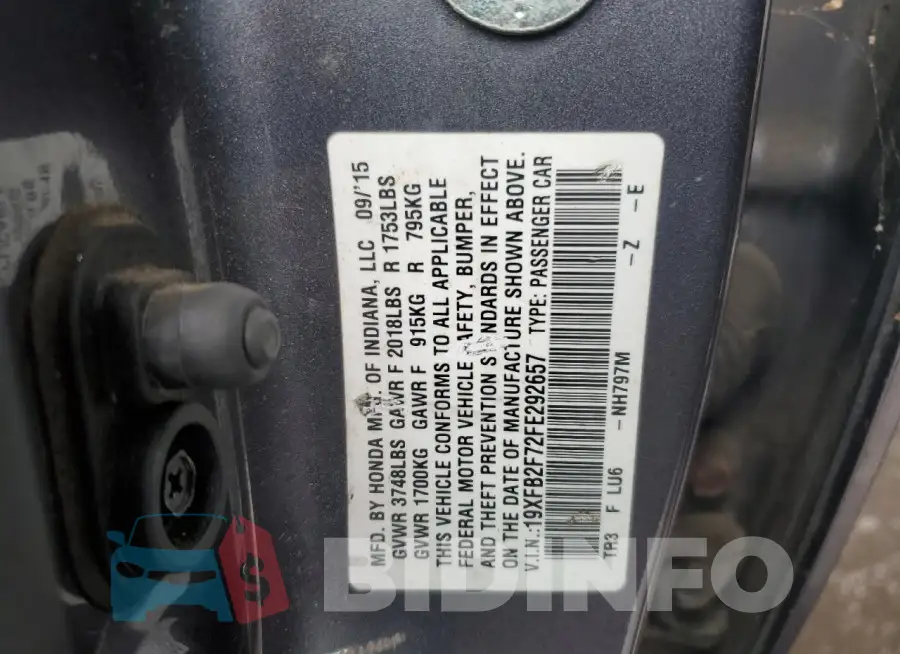 19XFB2F72FE292657 Photo# 13