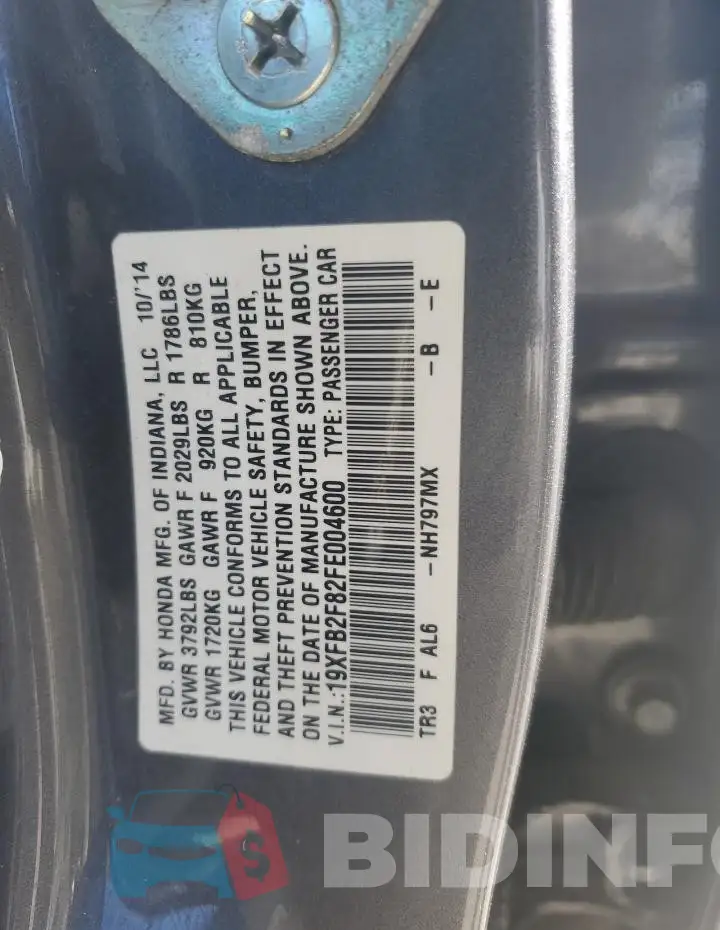 19XFB2F82FE004600 Photo# 12