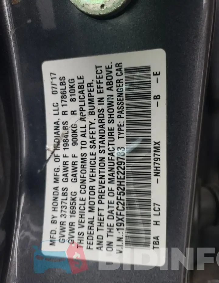 19XFC2F52HE229783 Photo# 12
