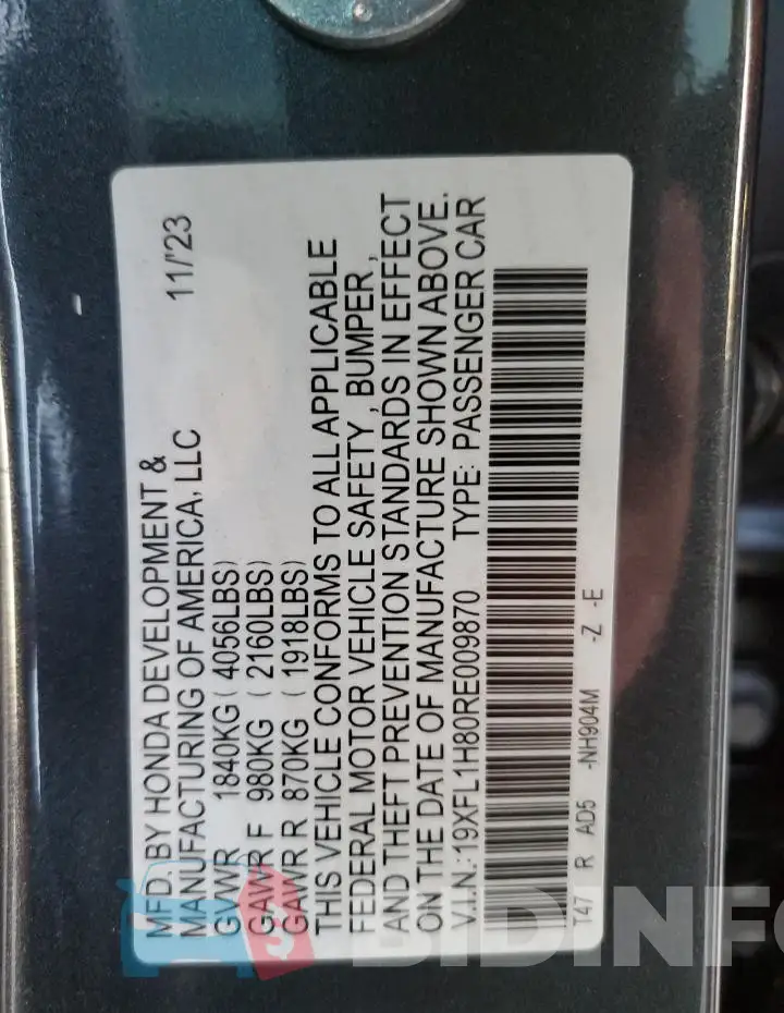 19XFL1H80RE009870 Photo# 13