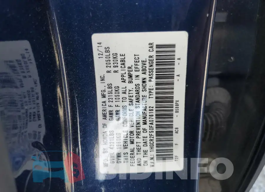 1HGCR2F50FA076162 Photo# 12