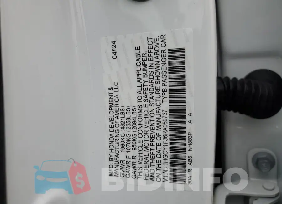 1HGCY1F36RA059737 Photo# 12