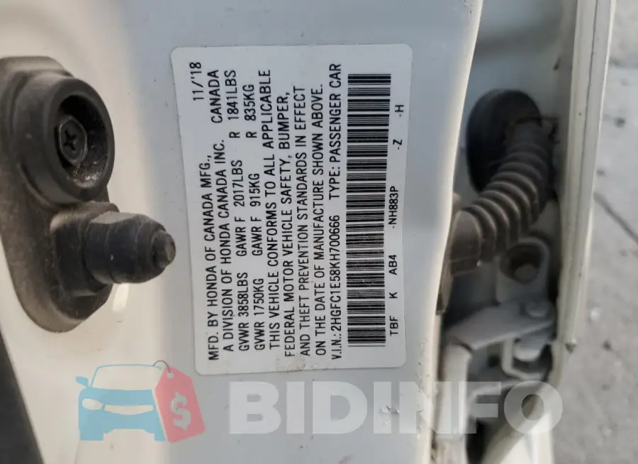 2HGFC1E58KH700666 Photo# 13