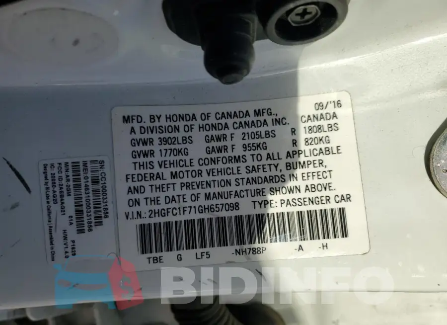 2HGFC1F71GH657098 Photo# 12
