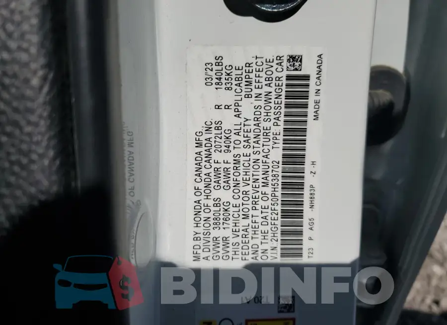 2HGFE2F50PH538702 Photo# 12