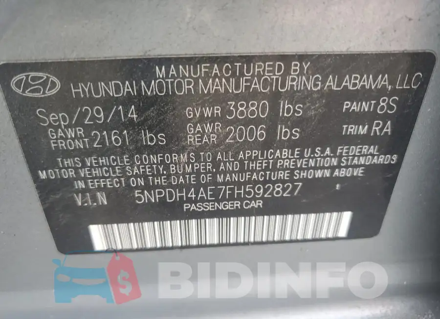 5NPDH4AE7FH592827 Photo# 12