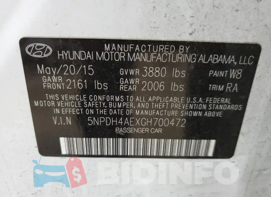 5NPDH4AEXGH700472 Photo# 12