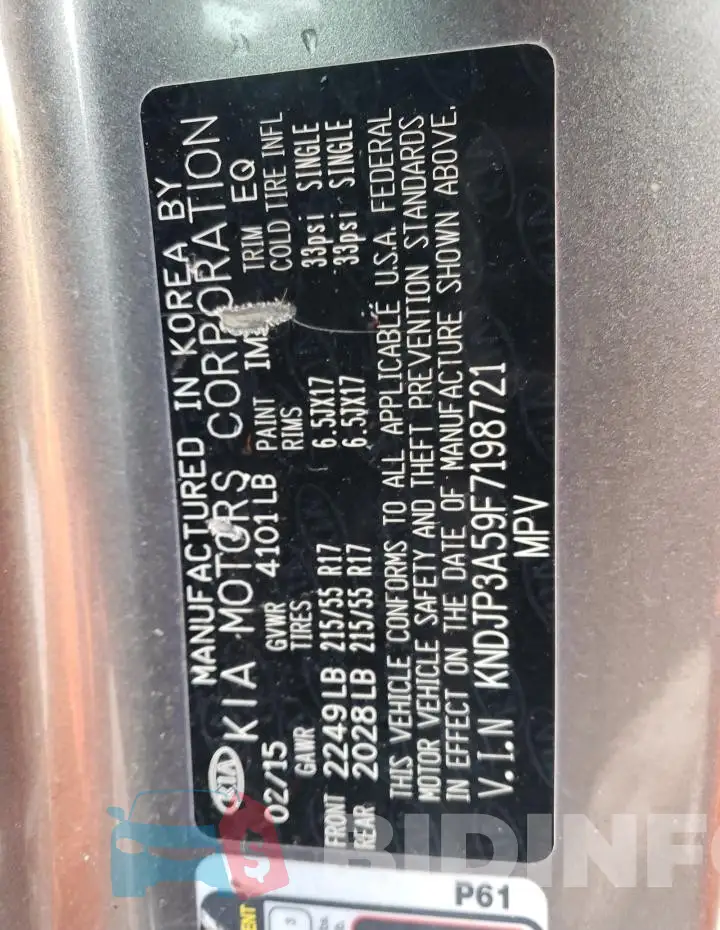 KNDJP3A59F7198721 Photo# 12