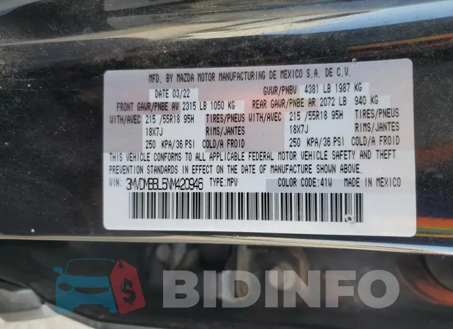 3MVDMBBL5NM420946 Photo# 14