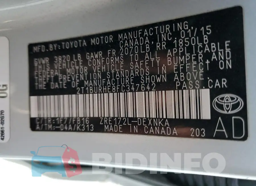 2T1BURHE8FC347642 Photo# 13